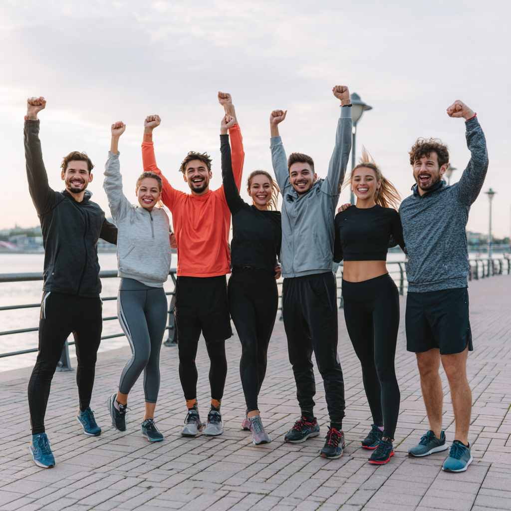 Mature Ukrainian adults engaging in fitness activities with smiles and positive energy in a modern gym setting
